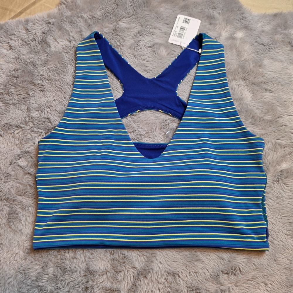 Lululemon Bend This Scoop & Cross Bra Variegated Stripe Blue & Yellow S/M